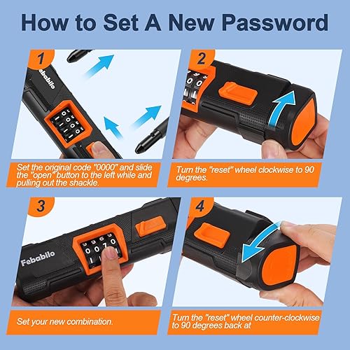 Miniatura 7 de Candados de bicicleta resistentes antirrobo, combinación de 4 dígitos con bloqueo de seguridad a prueba de cortes de 4 pies x 0.315 in, combo grande