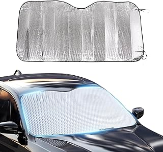 1 PC Car Windshield Sun Shade, 55.1" x 27.5" Car Foldable Window Shade, Car Double Sided Sunshade Foldable Reflective Sun Visor for Most Sedans SUV Truck (Silver)