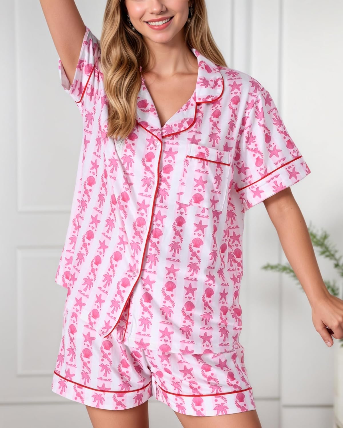 Pajamas for Womens Set Summer 2 Pece Pjs Matching Shorts Set Loungewear Palm Sleepwear for Beach Vacation, Holiday - Image 7