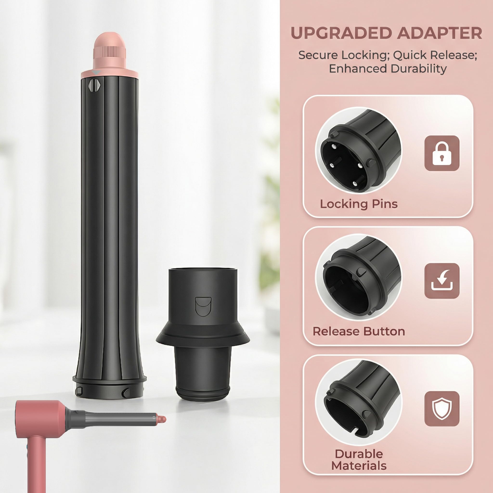 Baril de bouclage de cheveux de 30 mm de long compatible avec Dyson Airwrap HS01 HS05 HS08 et adaptateur pour sèche-cheveux HD01-HD16, accessoires à bouclage automatique pour boucles naturelles