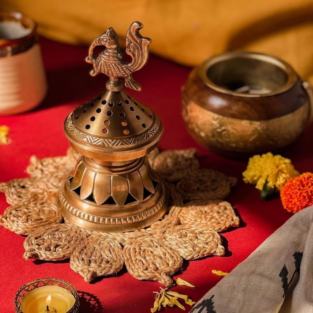 Konark Brass Loban Lamp | Dhoop Holder | Incense Burner | Dhoop Dani | Pooja Items | Dhoop Batti Stand | Sambrani Holder | Pooja Room Decor