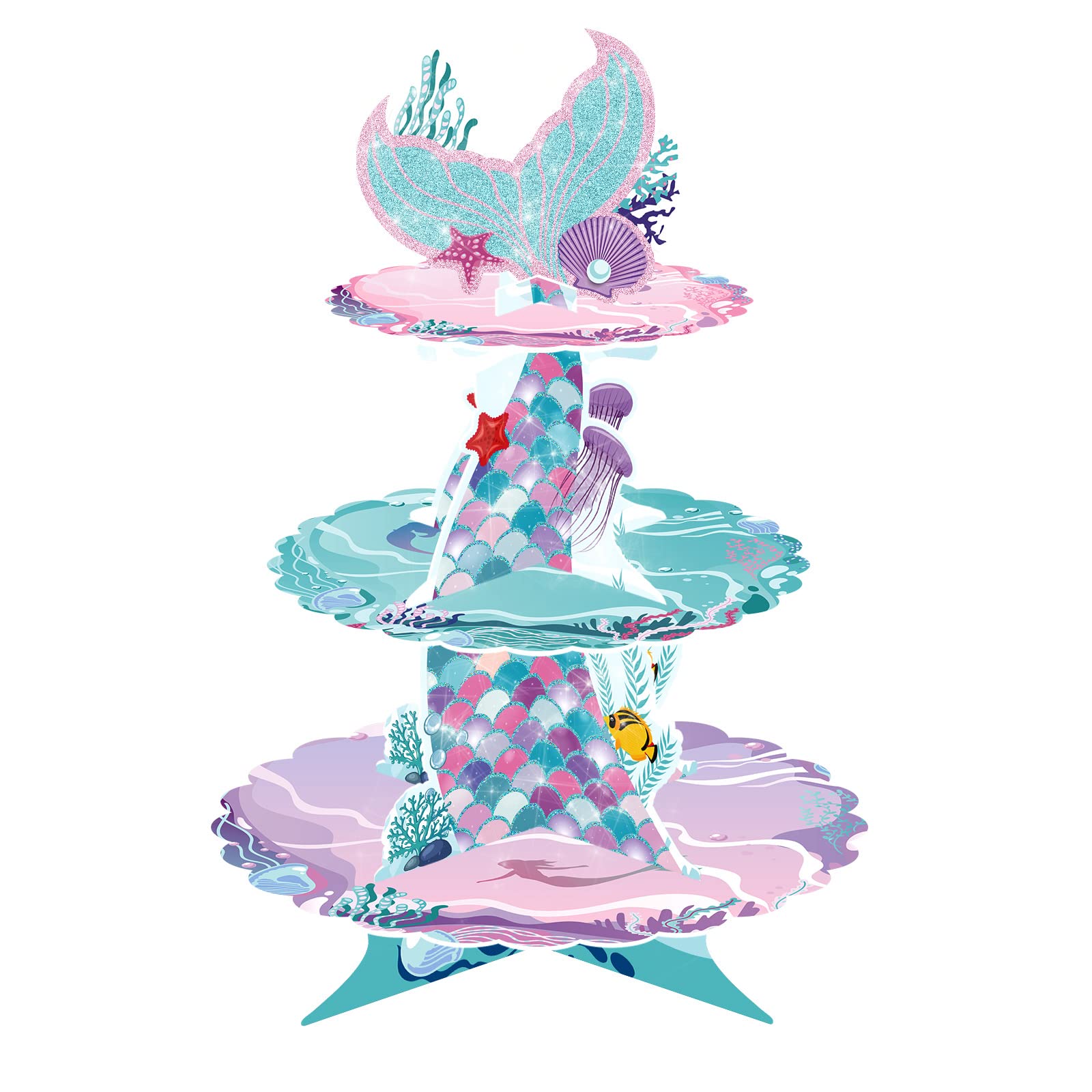 Présentoir À Cupcakes Forme Sirène 3 Étages Carton Décoration