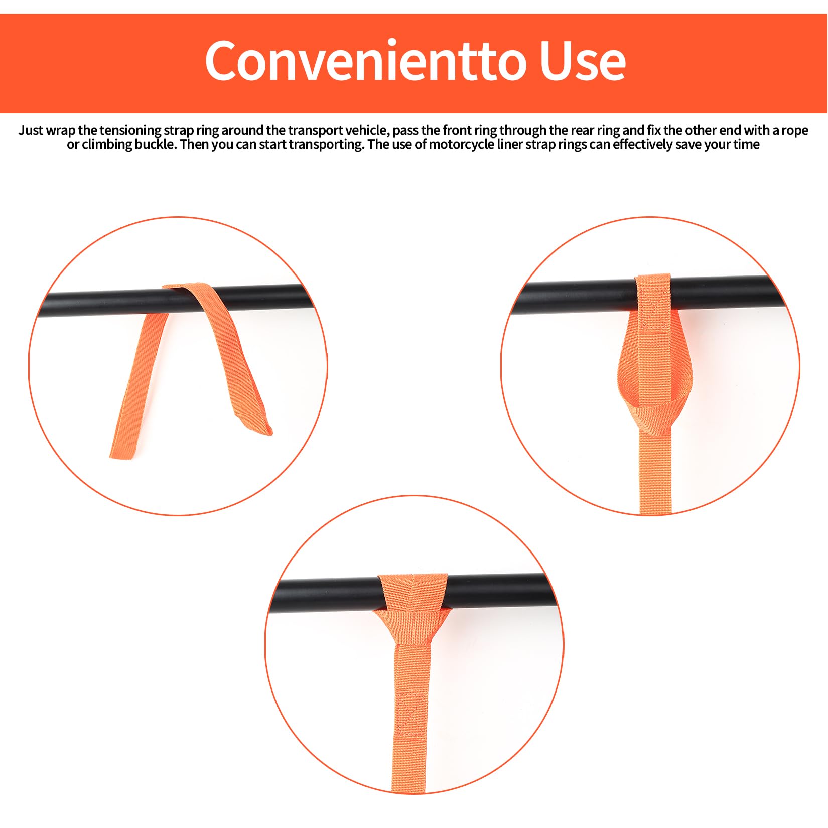 10 Pcs Soft Loop Tie Down Straps, 25mm x 40cm Heavy Duty Tie Down Anchor Straps for Motorcycle Handlebar, Motorbike, Roof Rack, with 4 Hooks Connectors — view 4