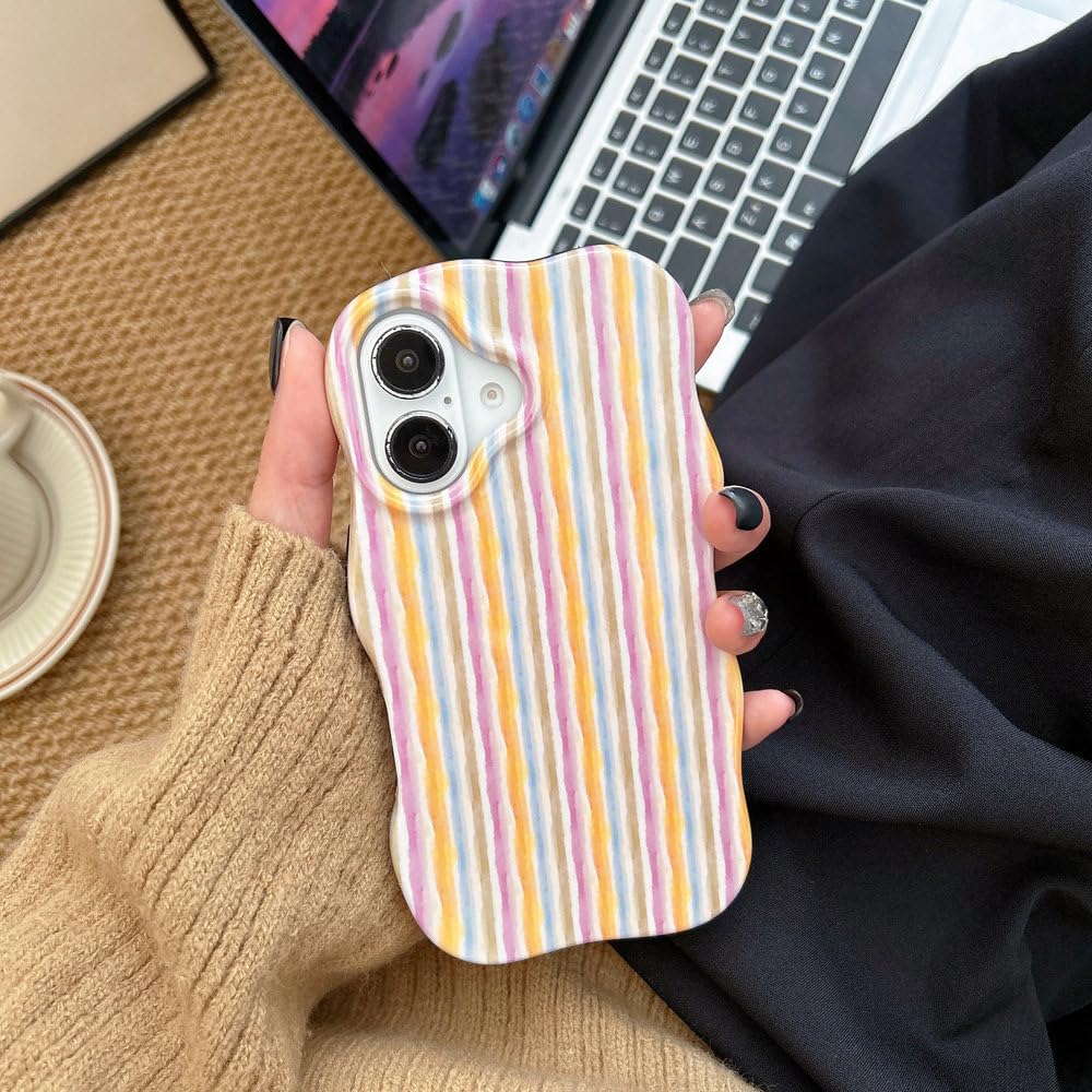 Modne etui 2 w 1 z błyszczącymi paskami na iPhone'a 13 14 15 16 Pro Max, z falowanymi krawędziami, wygodne w dotyku, twarde, smukłe, kolorowe, do iPhone'a 14