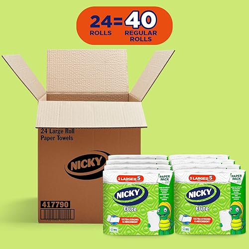 Miniatura 6 de Nicky Elite Adapt-A-Size - Toallas de papel, 24 rollos grandes, 40 rollos regulares, envoltura de papel de embalaje sin plástico, ultra fuerte y