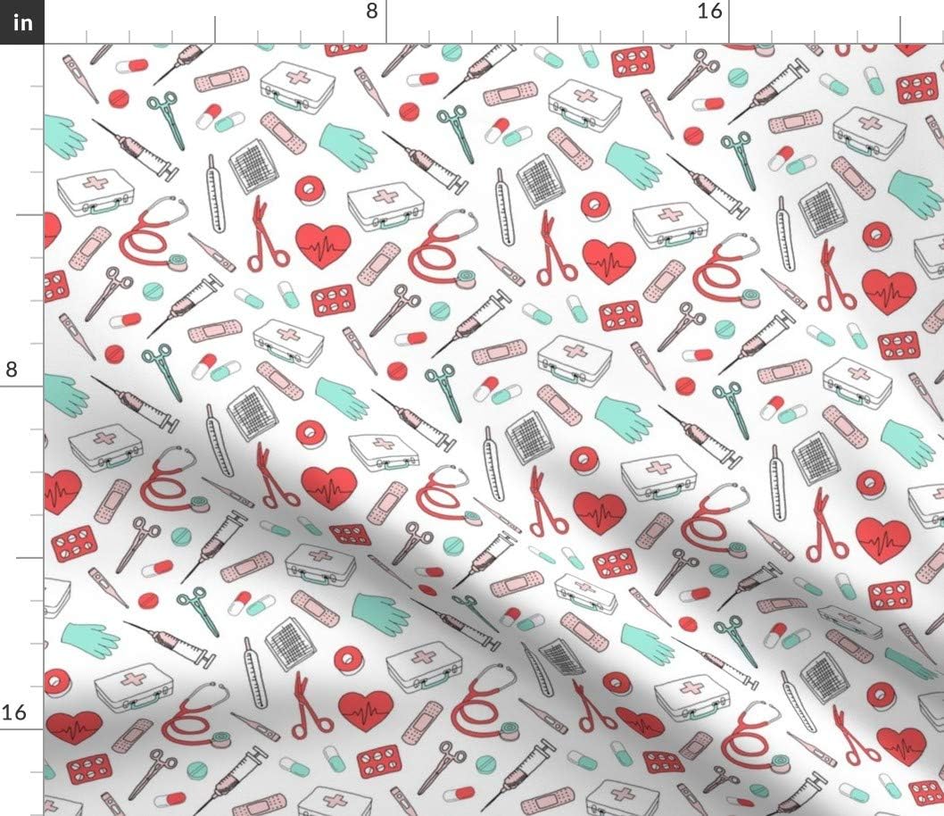 Spoonflower Fabric - White First Aid Medicine Doctor Nurse Professionals Nurses Health Printed on Petal Signature Cotton Fabric by The Yard - Sewing Quilting Apparel Crafts Decor