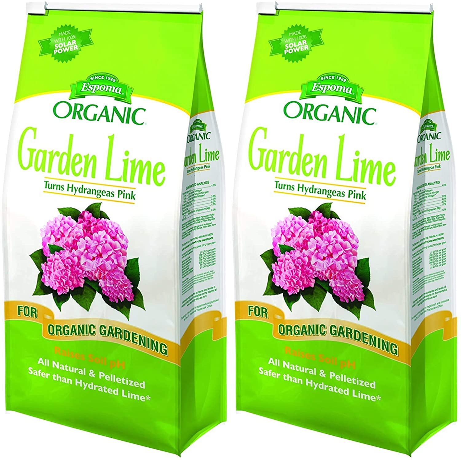 Espoma Organic Garden Lime; Raises Soil pH and Helps Turn Hydrangeas Pink! Contains pelletized dolomitic Lime and can be Used for Organic Gardening; 5 lb. Bag - 2 Pack