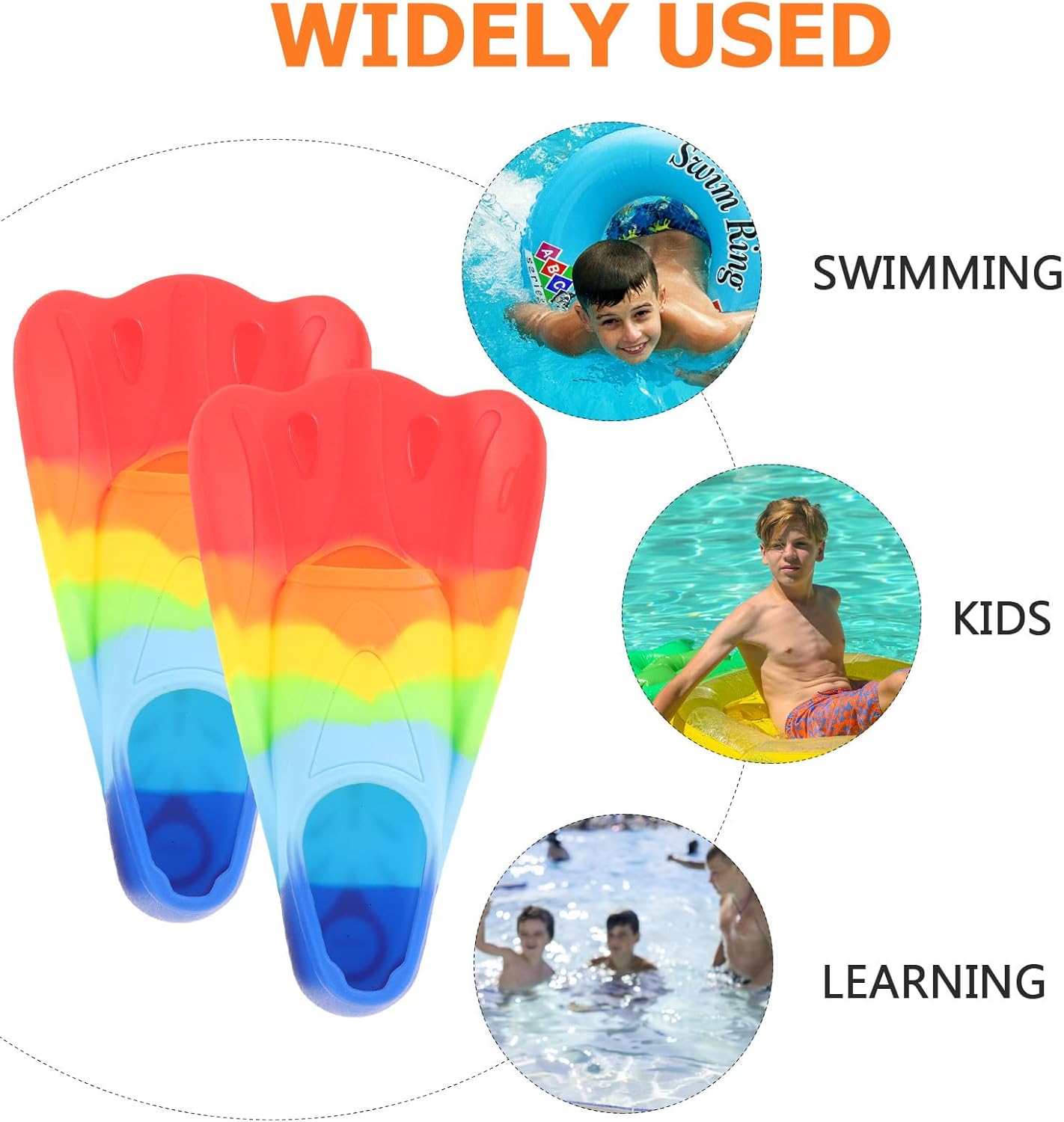 DOITOOL Silicone Swim Training Fins Lightweight Short Flippers for Swimming Snorkeling Pool Use, Size Medium, Colorful Design for Boys