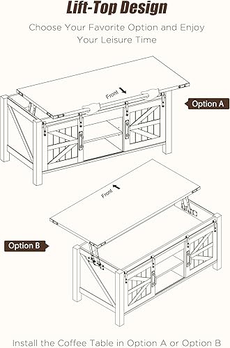 Miniatura 5 de OKD - Mesa de centro de granja de 48" con puerta de granero deslizante, mesa rústica con compartimento de almacenamiento oculto, superficie superior