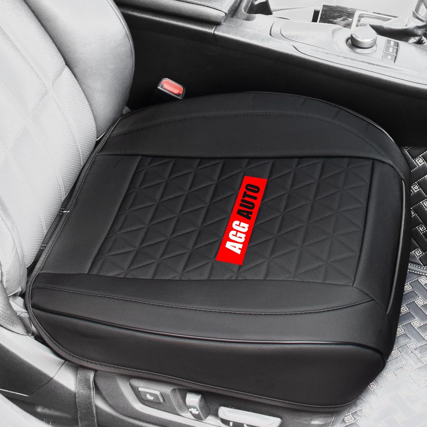 AggAuto Leather Car Seat Cover, Universal Front Seat Cover with Storage Pocket, Car Seat Bottom Cover for Most Cars, Trucks, SUVs Black