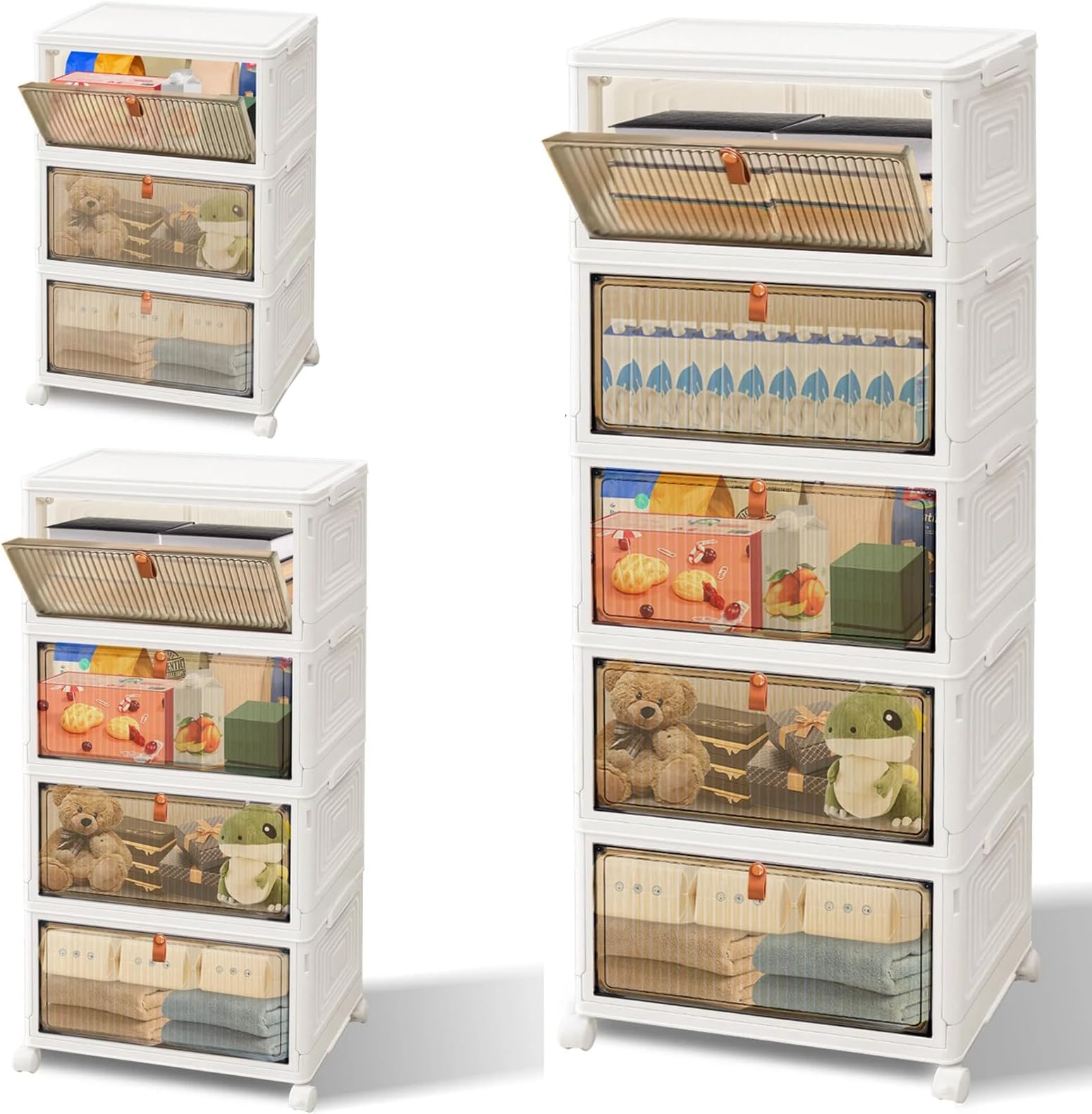 Plastic Storage Drawers Box Tower Unit Stationery Organizer On Wheels Folding Storage Box Stackable Case Cabinet Closet Home Organizer (5 Tier)