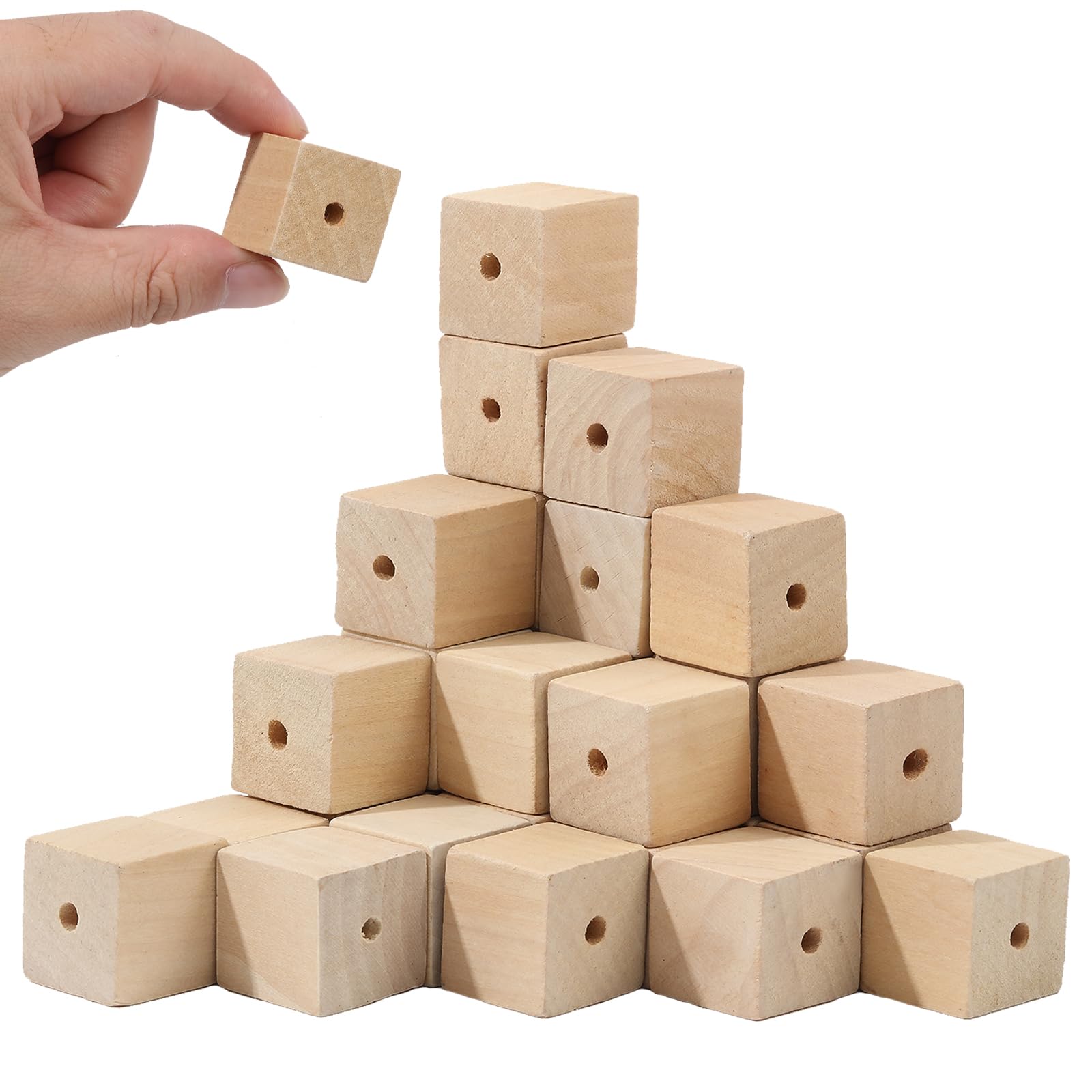 Cubes en bois brut 2,5 cm avec trou perle d'espacement carrée matériel loisirs créatifs bricolage