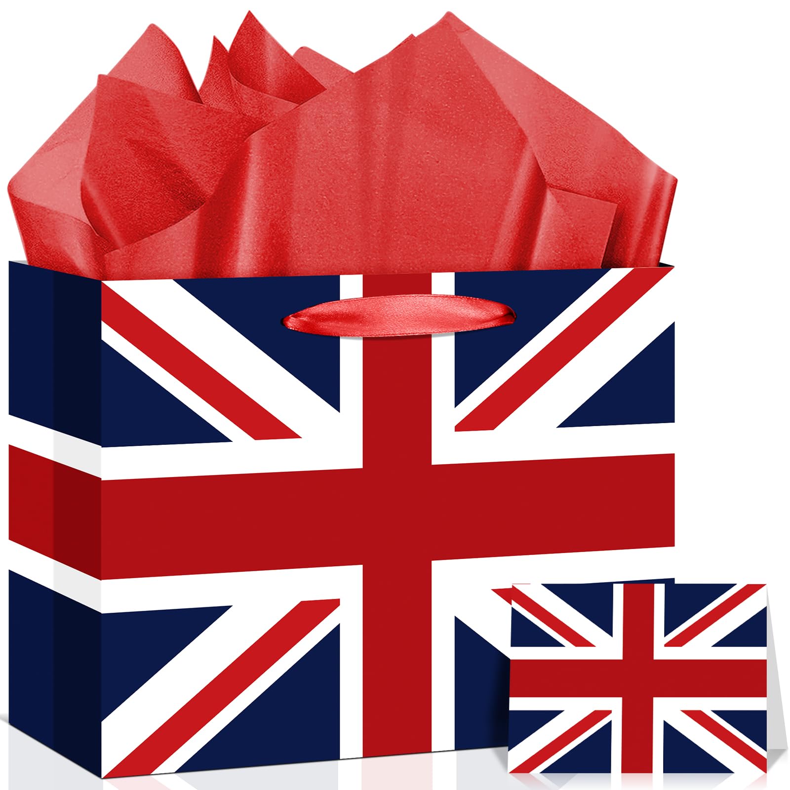 Neptniopllab Great British UK England Flag Gift Bag with Card & Wrapping Papers,United Kingdom Theme Party Decorations Gift Bag for GB National Day of GB,Carnival,Birthday,Goodie Treat Bag