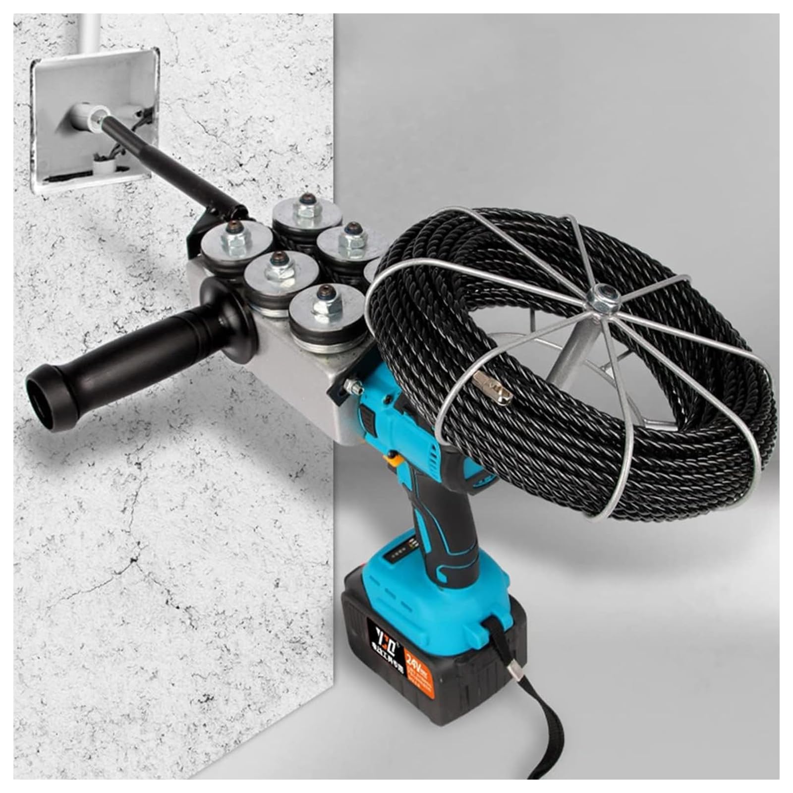 ZHENYUWANG Wire threader, wire and cable puller, flexible wire threading tool, can pass through 90° round pipes, 15 sections, 2 batteries