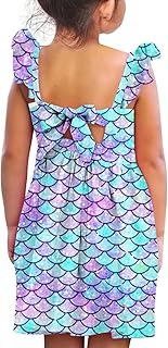 Toddler Girls Summer Dress Ruffle Short Sleeve Cute Mermaid Backless Kids Casual Beach Dress 3-7T - Buy now