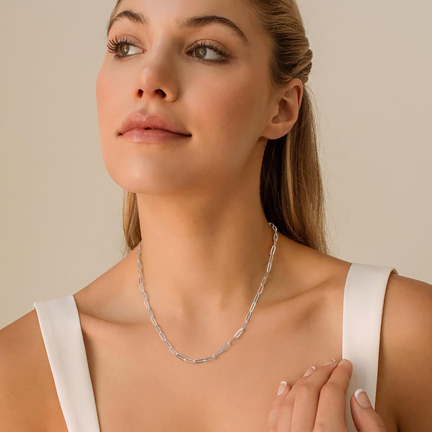 Hadoken 925 Sterling Silver Clasp 3/4/5mm Paperclip Link Chain Necklace for Women Diamond Cut 16/18/20/22/24/26/30 Inch - Image 3