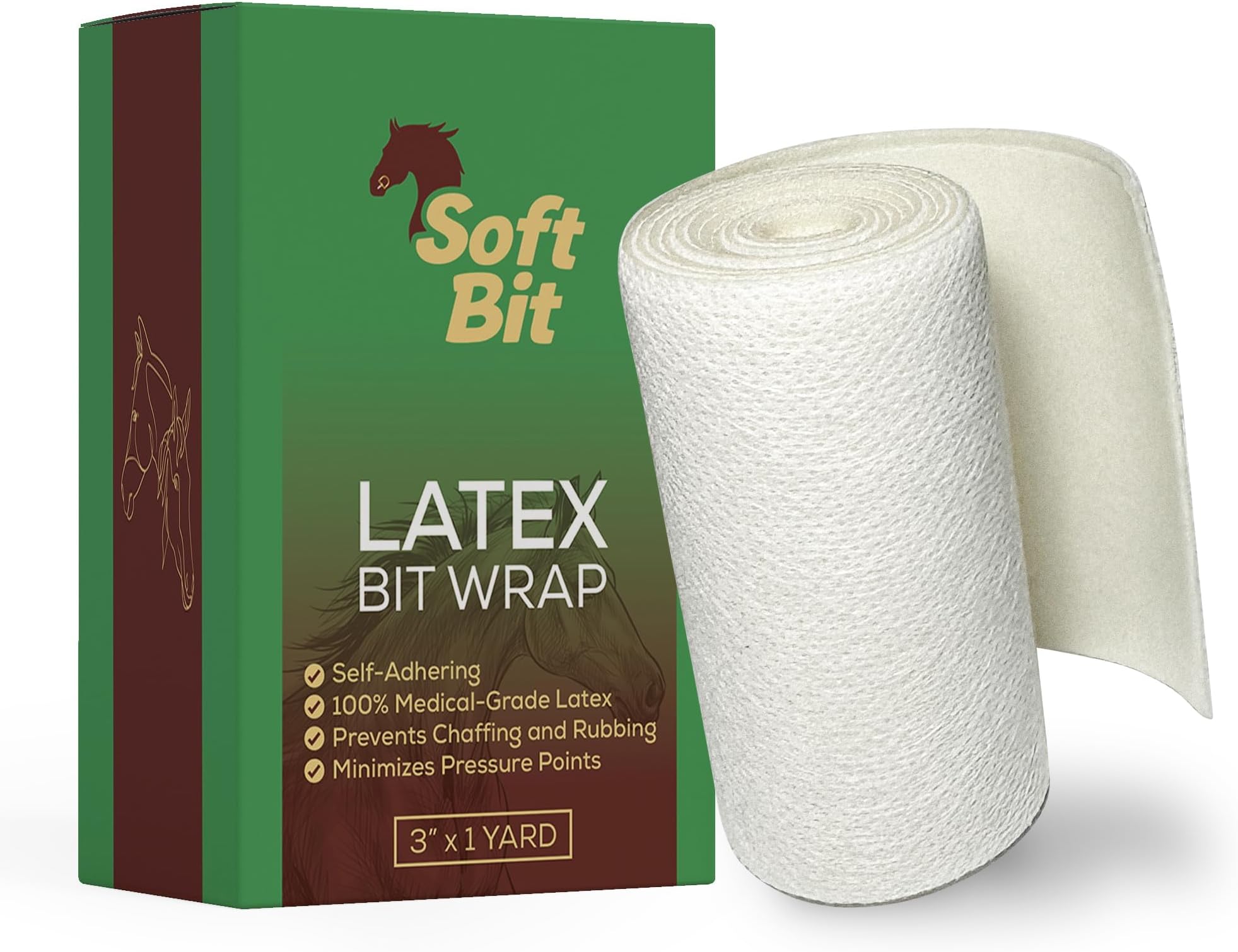 Soft Bit Latex Bit Wrap - Premium, 100% Medical-Grade Latex, Self-Adhering, Latex Horse Bit Wrap- Horse Bit Care, Horse Bit Wrap for Equines - Equine Supplies - 3inch by 1 yard