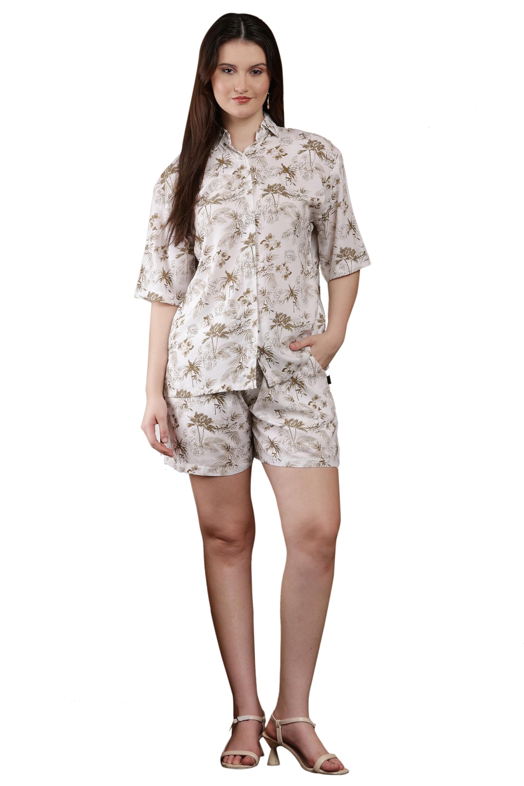 Co-ord Set for Women | Casual Printed Rayon Half Sleeve Shirt & Shorts | Loose Fit Night Suit & Lounge Wear for Girls & Ladies-image-14