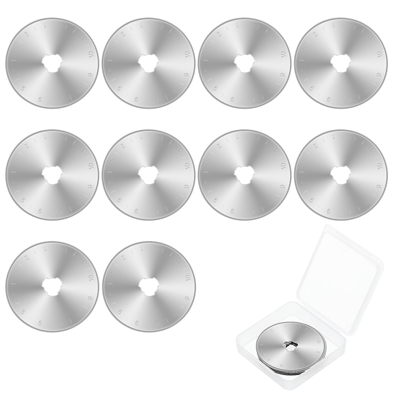 rosenice Rollschneider Klingen 45mm, 10 Stück Rollschneider Stoff, Titan-Rollklinge, Ersatzklingen, Rollschneider mit Messskala Stoffschneider Rundklingen Cutter für Quilten, Papier, Stoff, Nähen