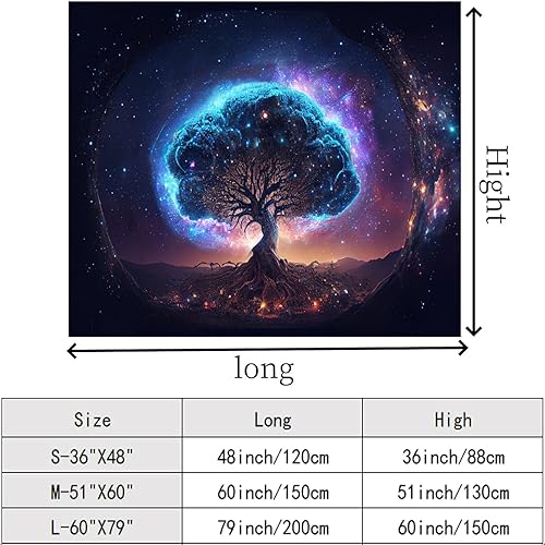 Miniatura 7 de Avinyl Tapiz de árbol de luz negra y espacio para dormitorio, 60 x 79 pulgadas, tapiz grande de árbol de la vida con luz negra para niña, decoración