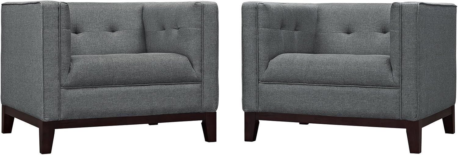 Modway Serve Modern Tuxedo Tufted Two Armchair Set with Upholstered Fabric in Gray