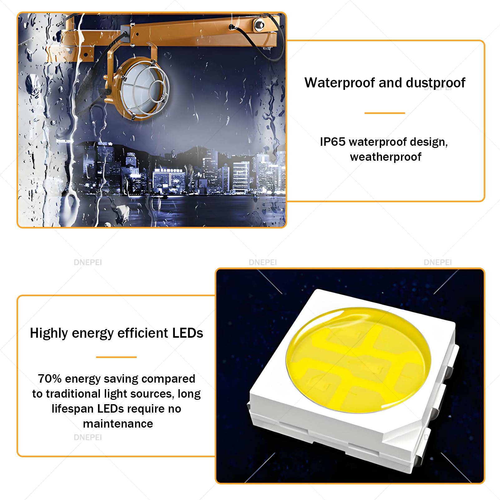 Oświetlenie rampy załadunkowej LED 50 W, wysoka moc wyjściowa 6000 lm, podwójne ramię obrotowe 40 cali, głowica obrotowa 360°, wodoodporność IP65 do przyczep, ramp 30W-Warmlight