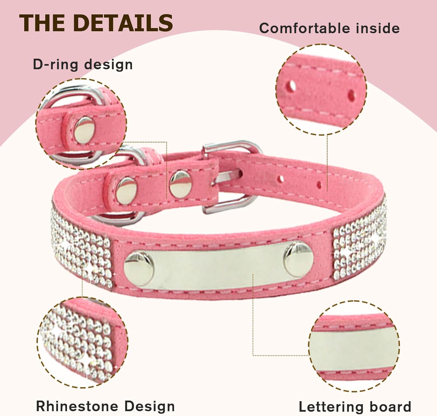 Personalized Dog Collar with Rhinestone Name Tag - Glitter Polyester Collar Adjustable [Pink，M]