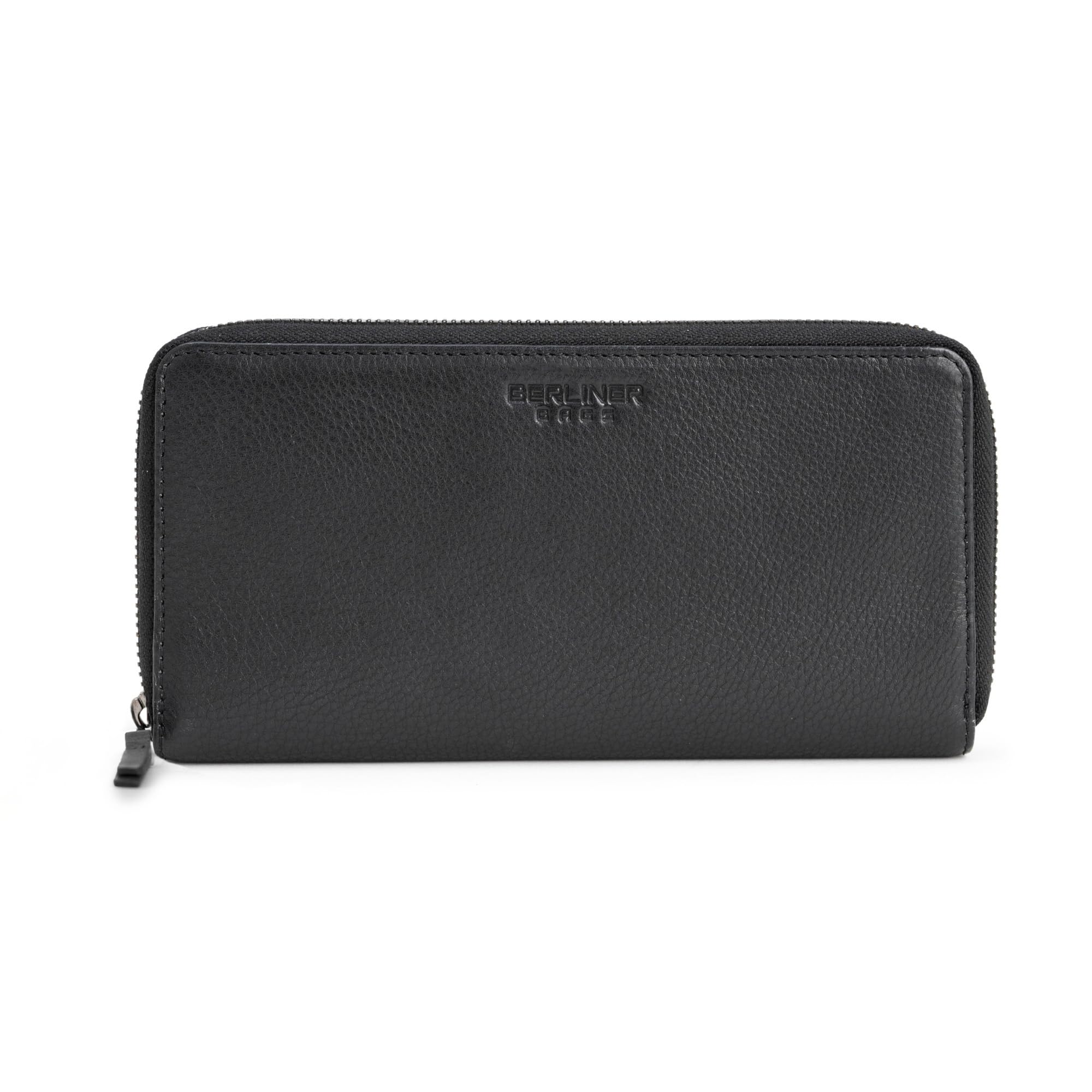Berliner Bags Portafoglio Donna Margo in Vera Pelle, Grande con Zip e Portamonete, Protezione RFID, 12 Carte – Nero