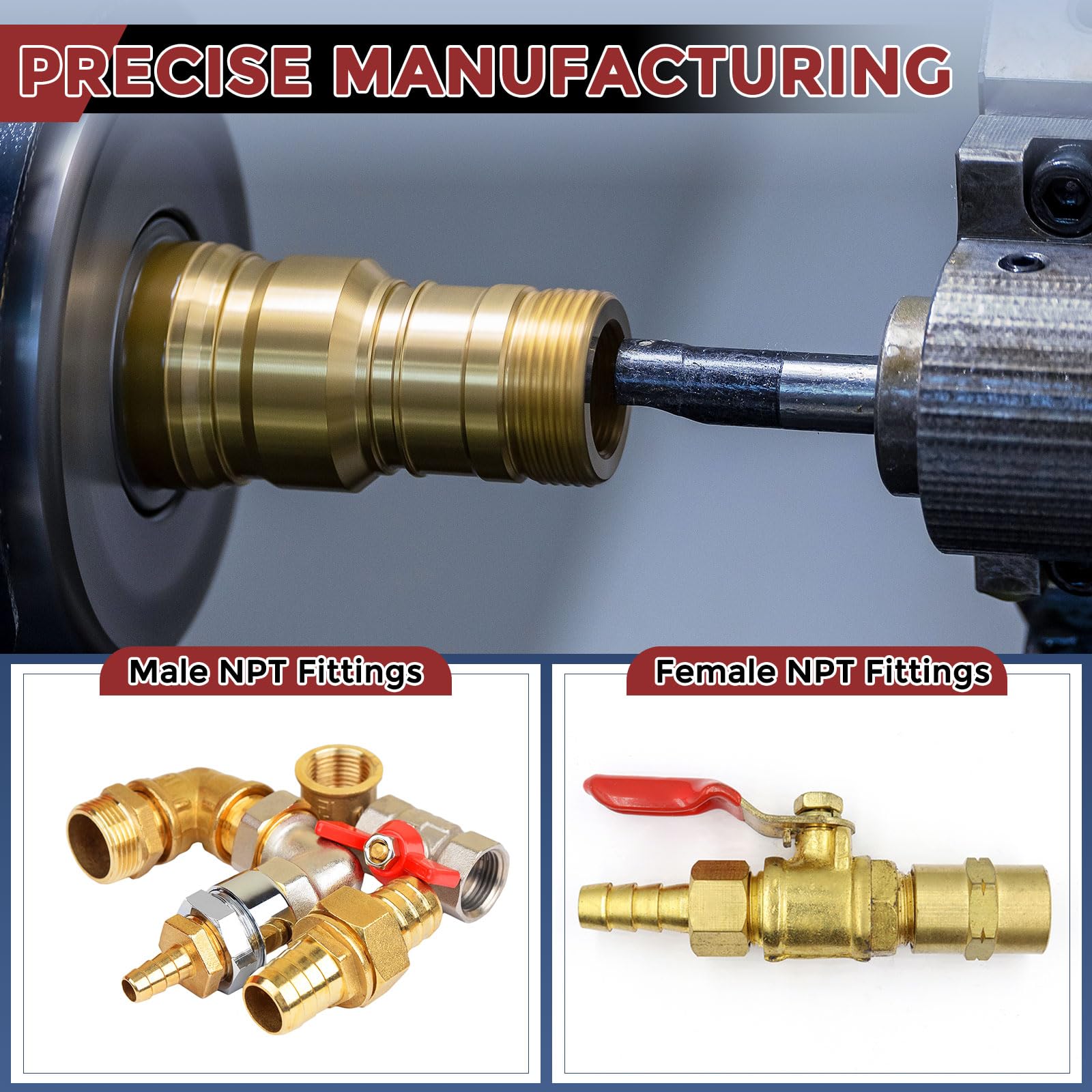 Confezione da 8 raccordi in ottone per tubi flessibili da 2,5 cm a 1/2" NPT maschio, raccordi per macchine domestiche, vasche da bagno massaggi e sistemi di irrigazione