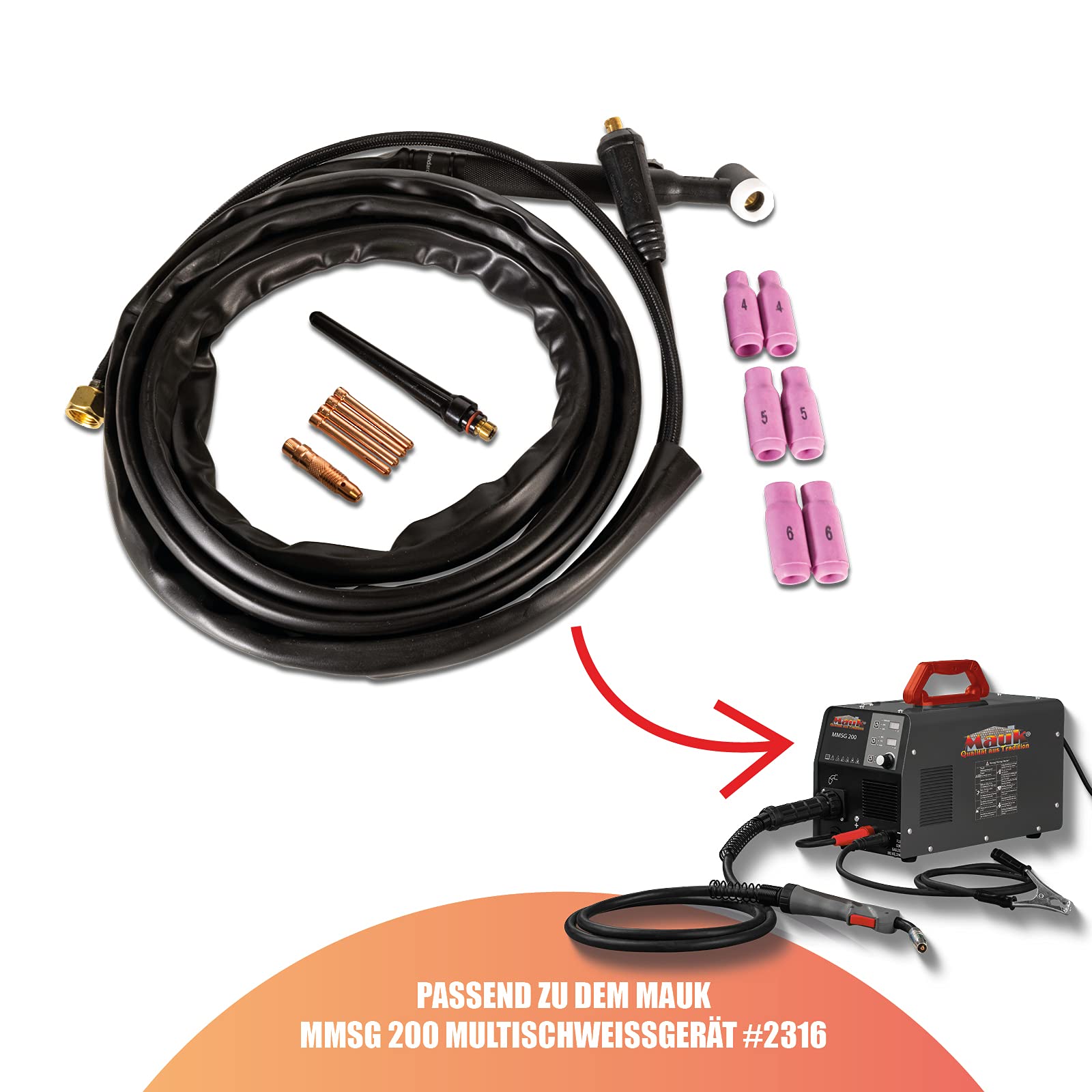 MAUK® Universal Keramik Lift-Tig Brenner Schweißbrenner | 3 Meter Schlauchpaket mit Zubehör und 9mm Dorn für WIG Schweißgeräte Schweißzubehör | TIG Torche