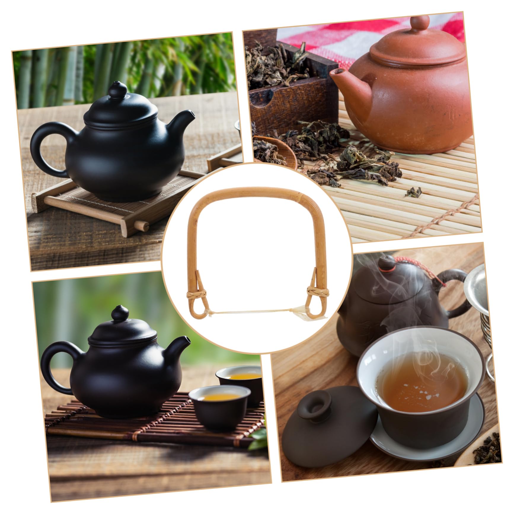 GALPADA Asa de Tetera de Cerámica Grande Forma U 13-15 Mm Ratán Teñido Resistente al Calor para Juego de Té Japonés Uso en Cocina y Repuesto Funcional