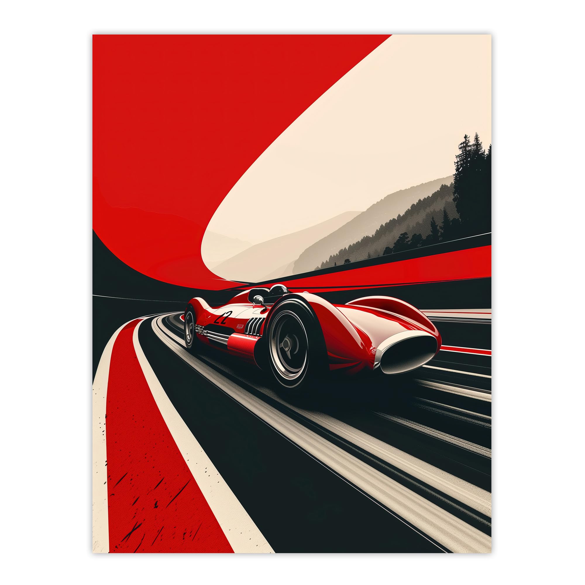 Artery8 Retro Futuristic Race Car Wall Art Print - Red - W18" x H24"