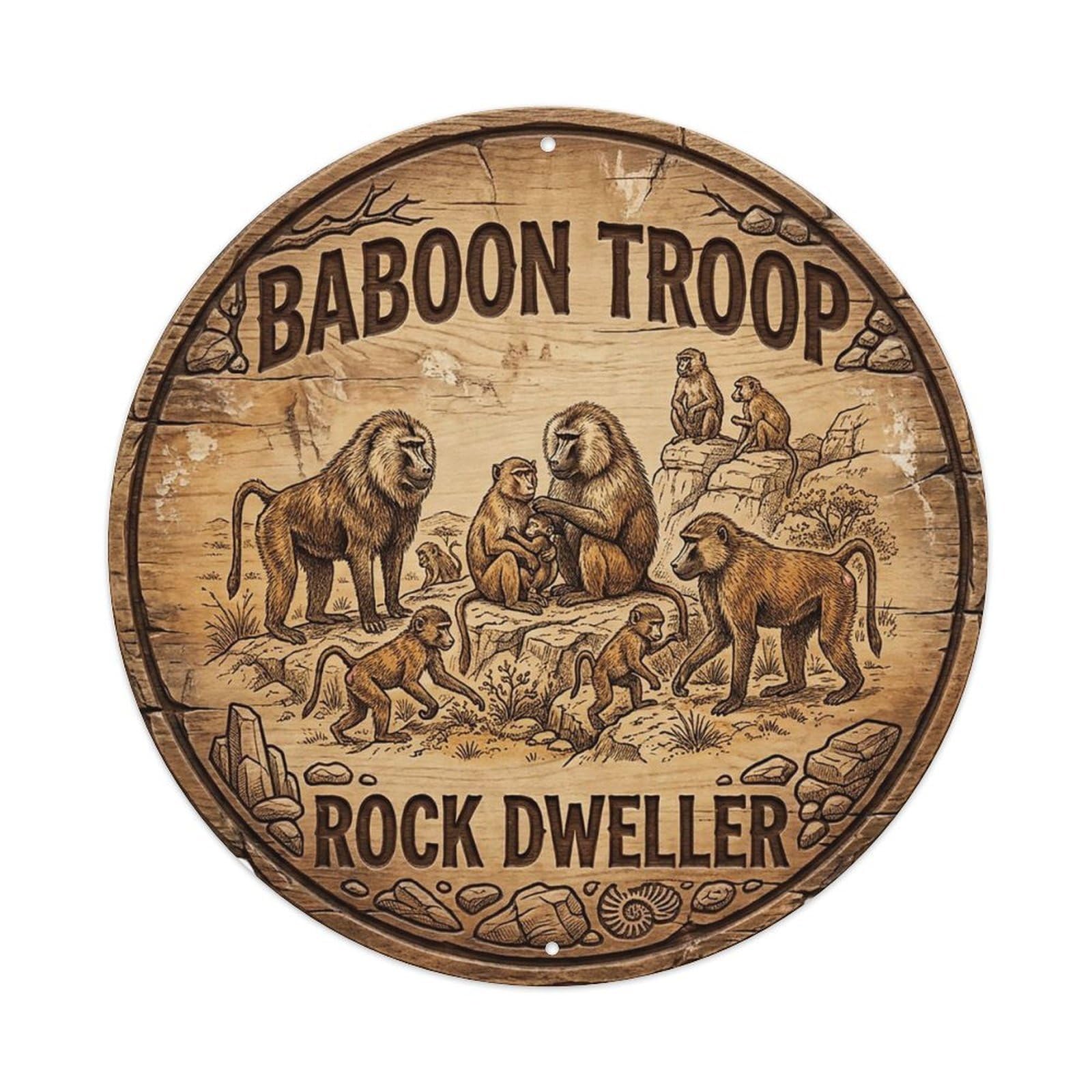 Cxhjca 8X8inch(20X20cm) Baboon Troop Rock Dweller Metal Tin Sign