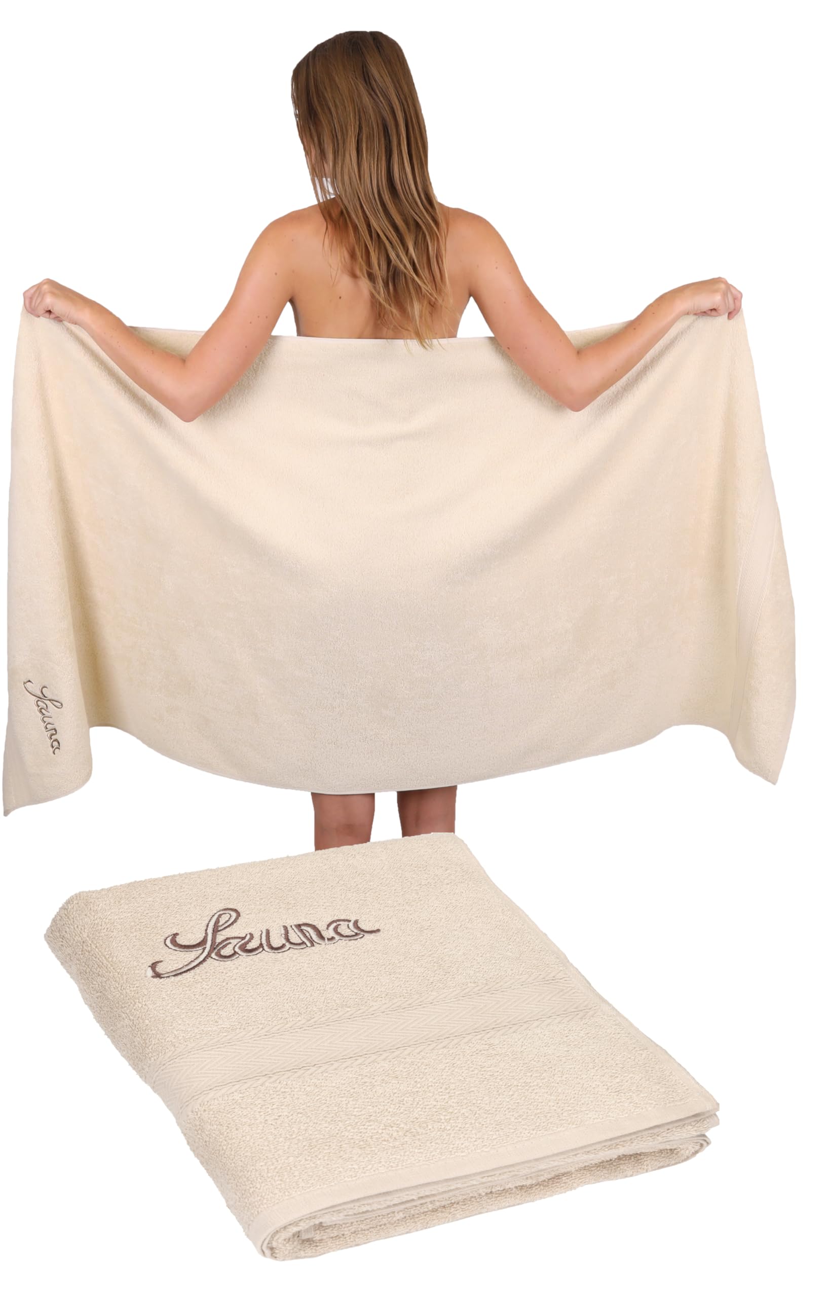 Saunatuch 70x200 Cm – 100% Baumwolle, Saugstark, Beige