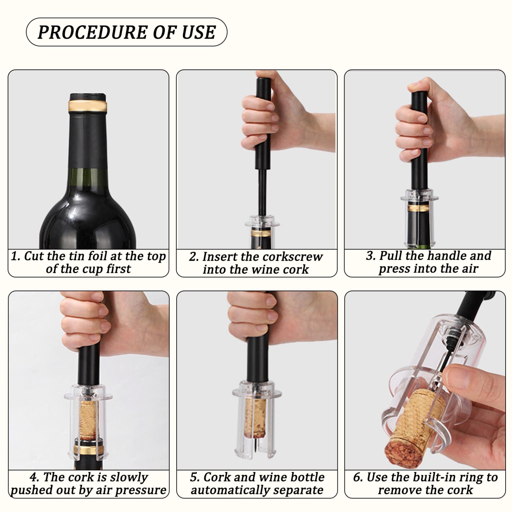 Bomba abridor de vino, abridor de botellas de vino con bomba autocentrante, manual de presión de aire fácil de usar para manual de corcho rojo