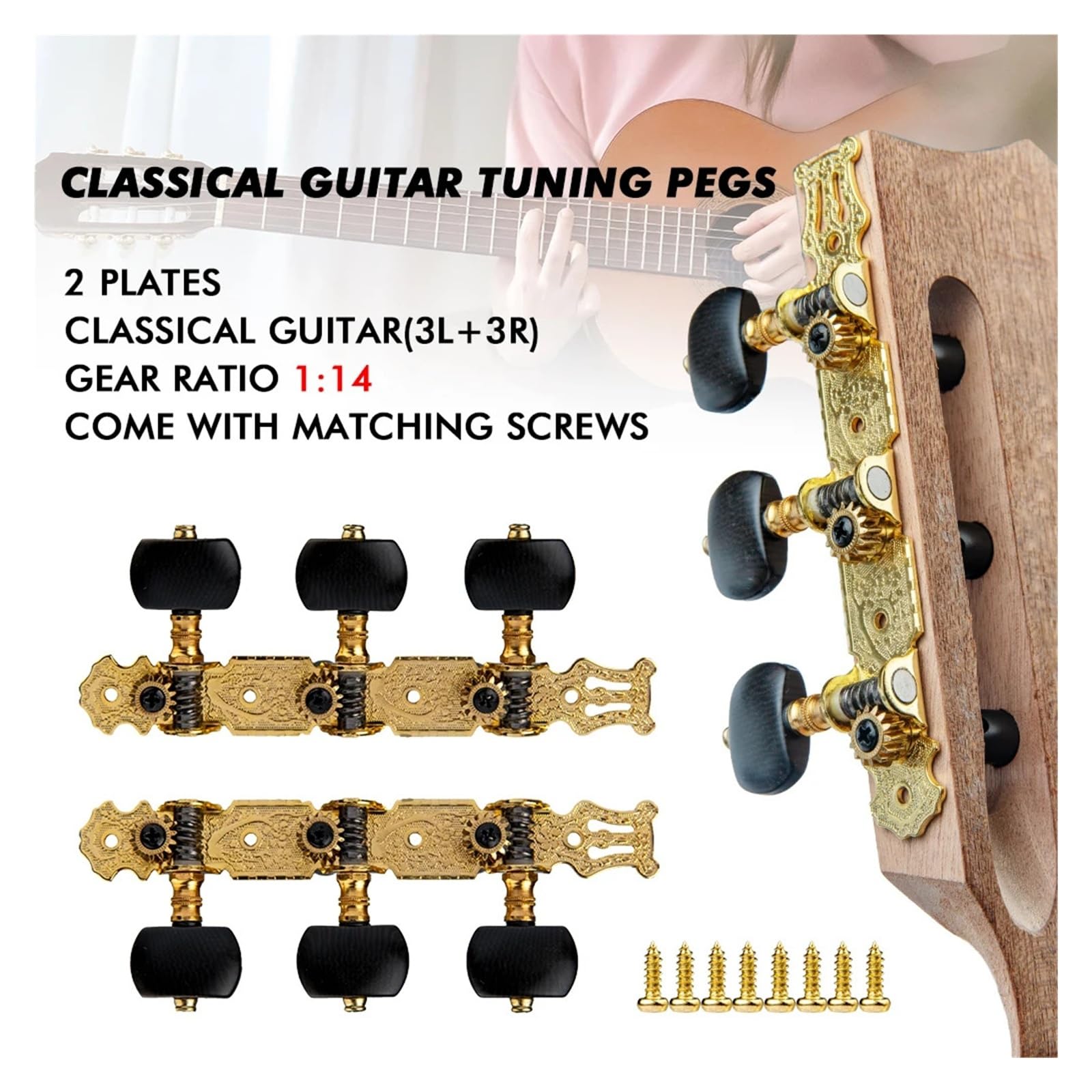 AO-020V3P Accordatori for chitarra classica Rapporto di trasmissione 1:14 Meccaniche Chiavi di accordatura Pioli con pulsanti squisiti