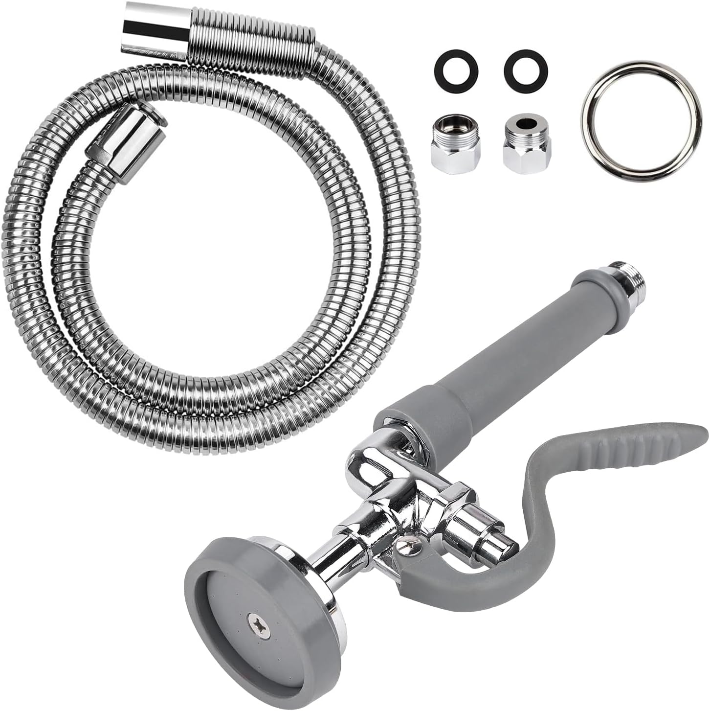 COOLWEST Commercial Pre-rinse Hose with Sprayer 38 Inch Flexible Stainless Hose with Spray Valve Replacement Kit for Wall Mount Commercial Kitchen Sink Faucet(Grey)