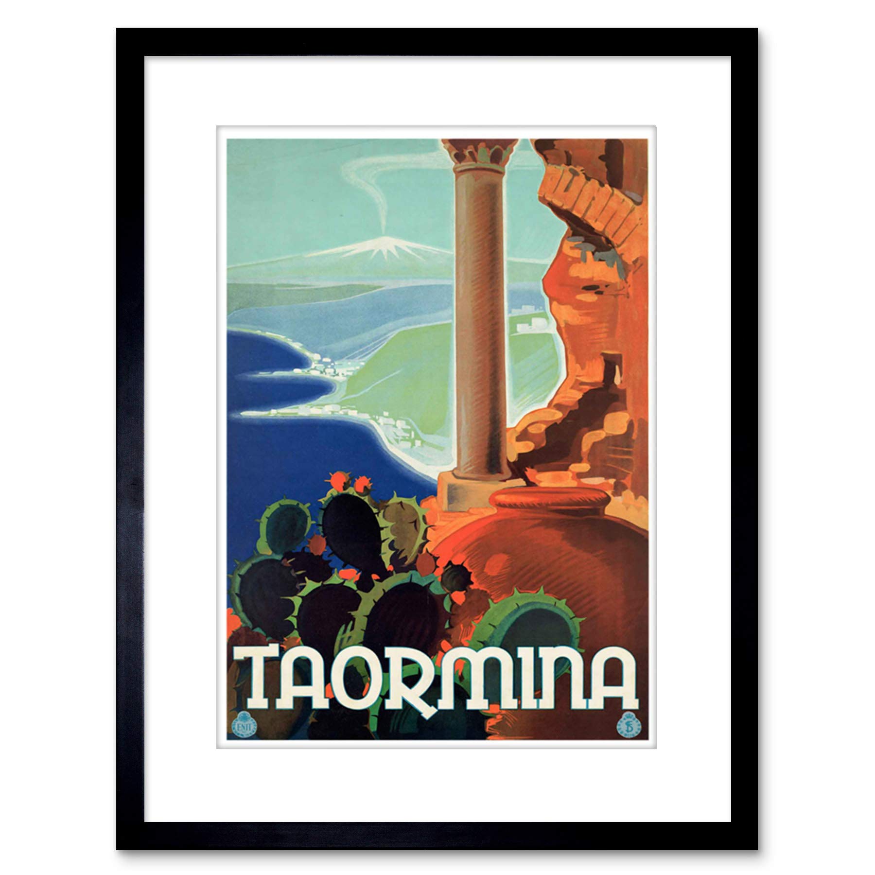 Wee Blue Coo TRAVEL TAORMINA SICILY ITALY GREEK THEATRE RUIN SEA ETNA FRAMED PRINT F97X6954