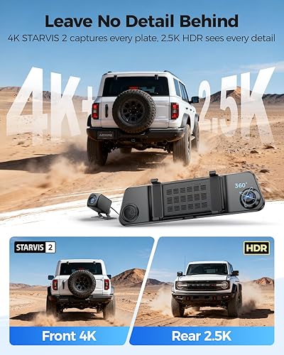 Miniatura 10 de AZDOME PG17 - Cámara de tablero de espejo 4K de 12 pulgadas frontal y trasera, cámara de espejo retrovisor Wi-Fi 6 con tarjeta de 64 GB, cámara