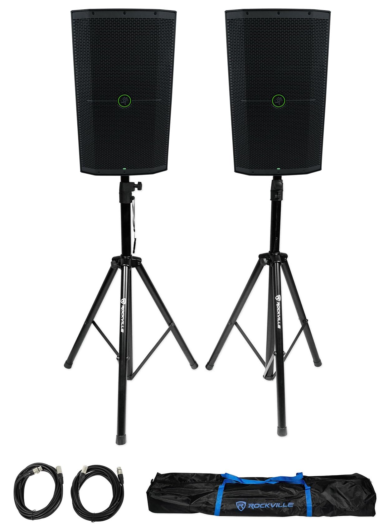 Audiosavings Bundle: (2) Mackie Thump212XT 12" 1400 Watt Enhanced Powered DJ PA Speaker Thump 212XT Bundle with Pair Rockville Adjustable Tripod