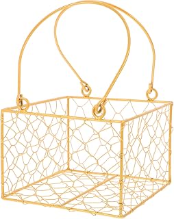 Metal Wedding Basket Wire Flower Girl Baskets with Handle Vintage Flower Basket for Weddings Favors Farmhouse Home Decorations Gold