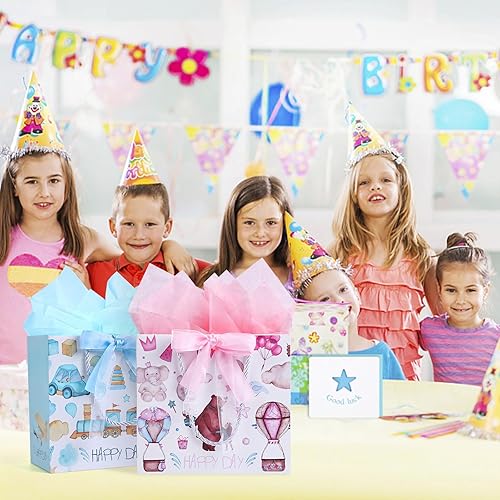 Miniatura 6 de JMANNI Bolsa de regalo para bebé, bolsas de regalo medianas de 2 piezas con 4 papel de seda y 2 tarjetas de felicitación para nuevos padres, baby