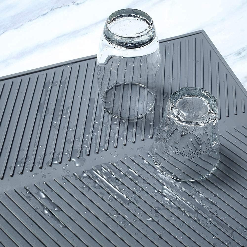 Silicone Draining Mat, 20"x16" Eco Friendly Dish Drying Mat Anti-Skid and Heat Insulation Pad, Sink Drainer Mat with Dense Drainage Grooves (51x41cm)