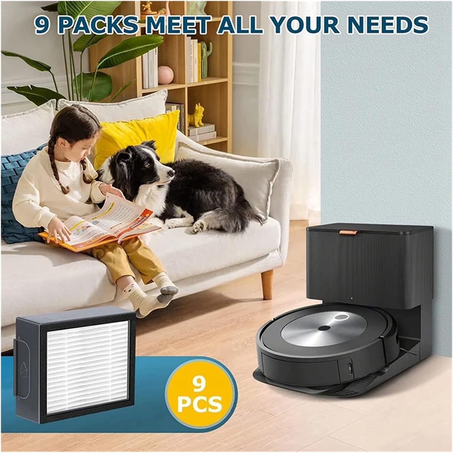 9Pcs HEPA Filter ，Compatible for Irobot Roomba ，Series: E5 E6 E7 I1 I3 I4 I5 I6 I7 I8 J7 Vacuum Cleaners(NOT For J7+) Replacement Spare Parts