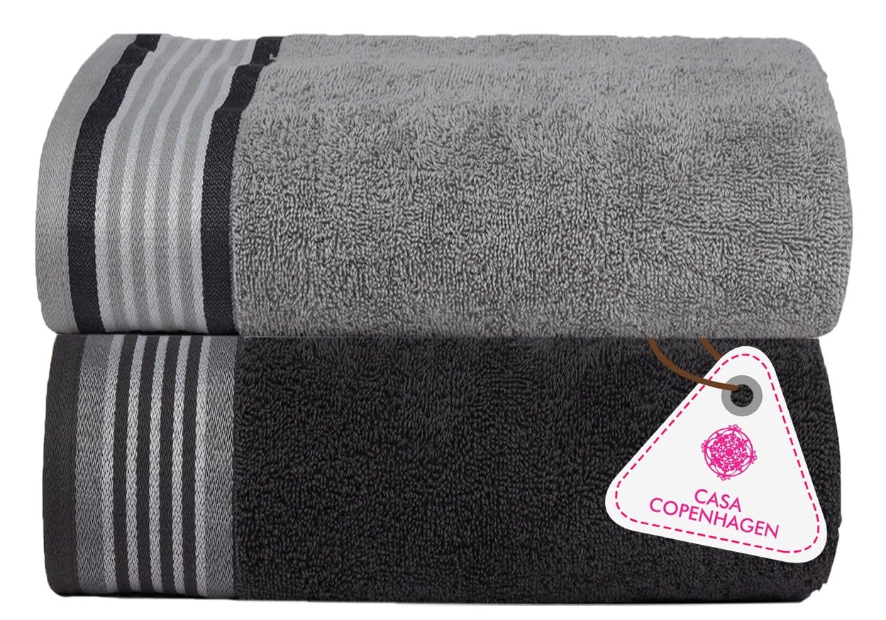 CASA COPENHAGEN He & She 2-piece large bath towel set, 90x180 cm, Pine Grey–Grey Violet, 550 g/m², designed in Denmark, made from soft Egyptian cotton for the bathroom, kitchen & shower.