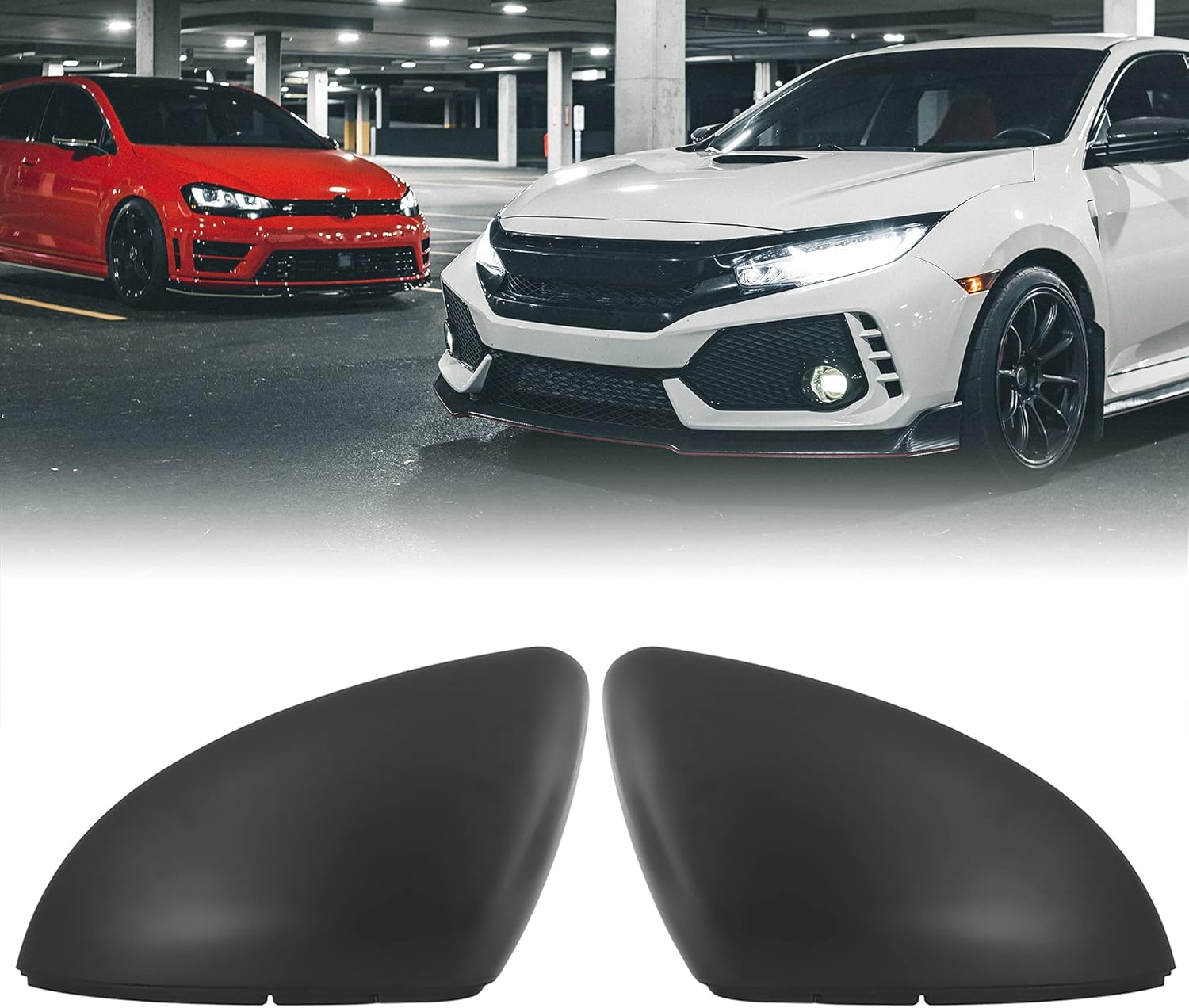 X AUTOHAUX Pair Exterior Rear View Mirror Housing Door Wing Mirror Covering Cap Matte Black for Volkswagen Golf 7 2014-2018