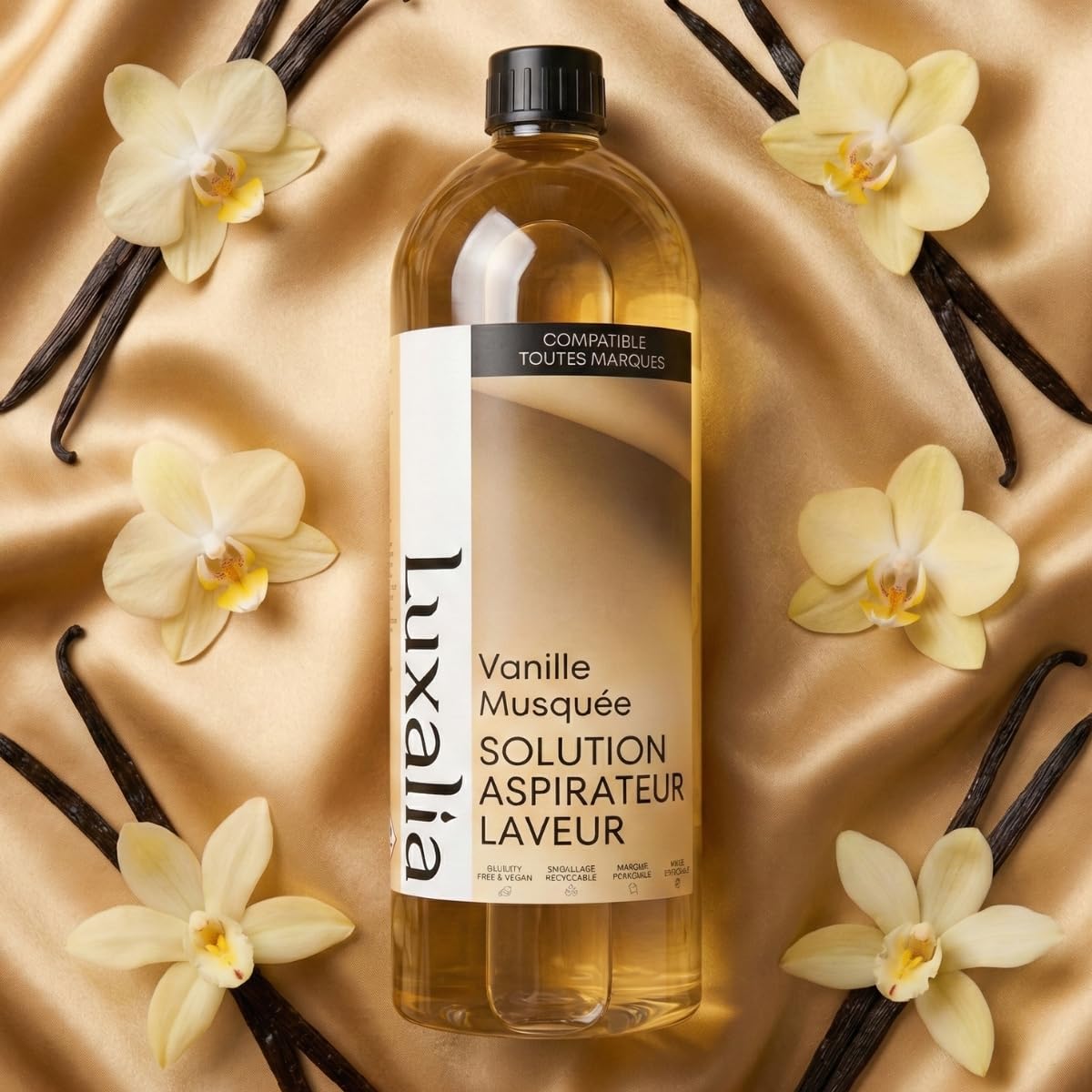 Solution Aspirateur Laveur Vanille Musquée - Compatible Toutes Marques - Nettoyant Sol - Nettoie, Parfume, Désodorise, Séchage Rapide - 1 Litre - LUXALIA