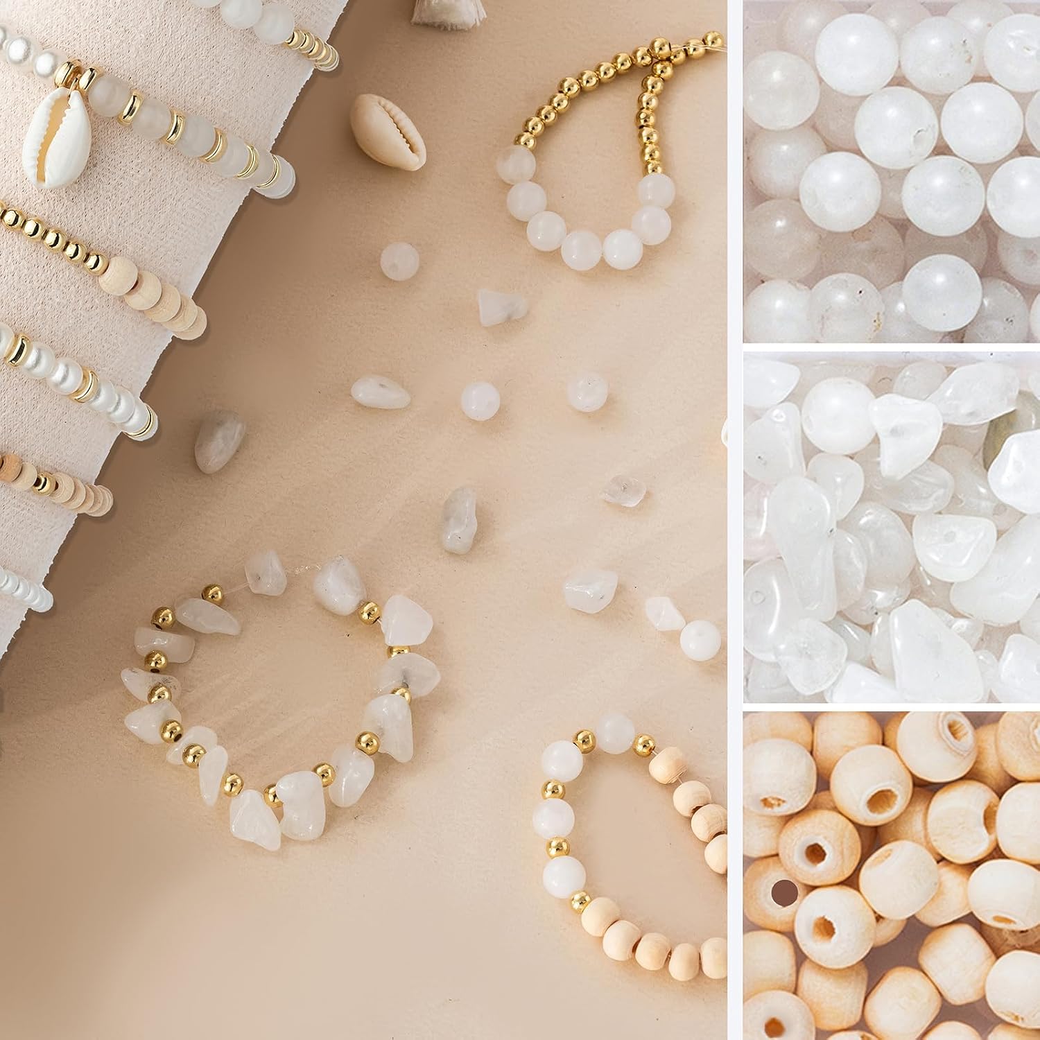 Xylise Jewelry Making Supplies Kit Natural Stone Beads for Irregular Natural Stone with for DIY Craft Bracelet Necklace Earrings for Adults (White Jade)