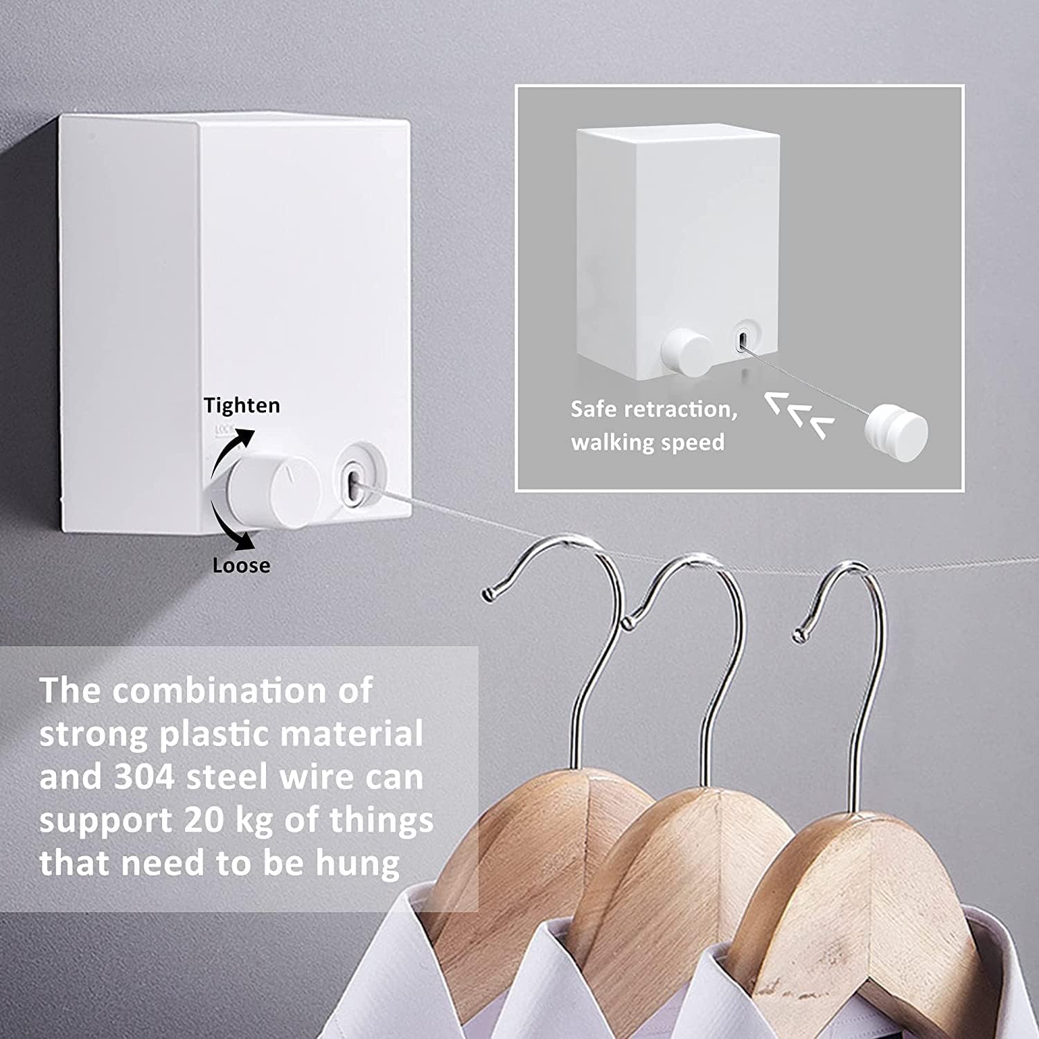 Ladila Retractable Washing Line, Double Line, Extendable Clotheslines, Stainless Steel Rope, Wall Mounted Laundry line, Clothes Drying Rope for Indoor and Outdoor (Clothline D-4) 4