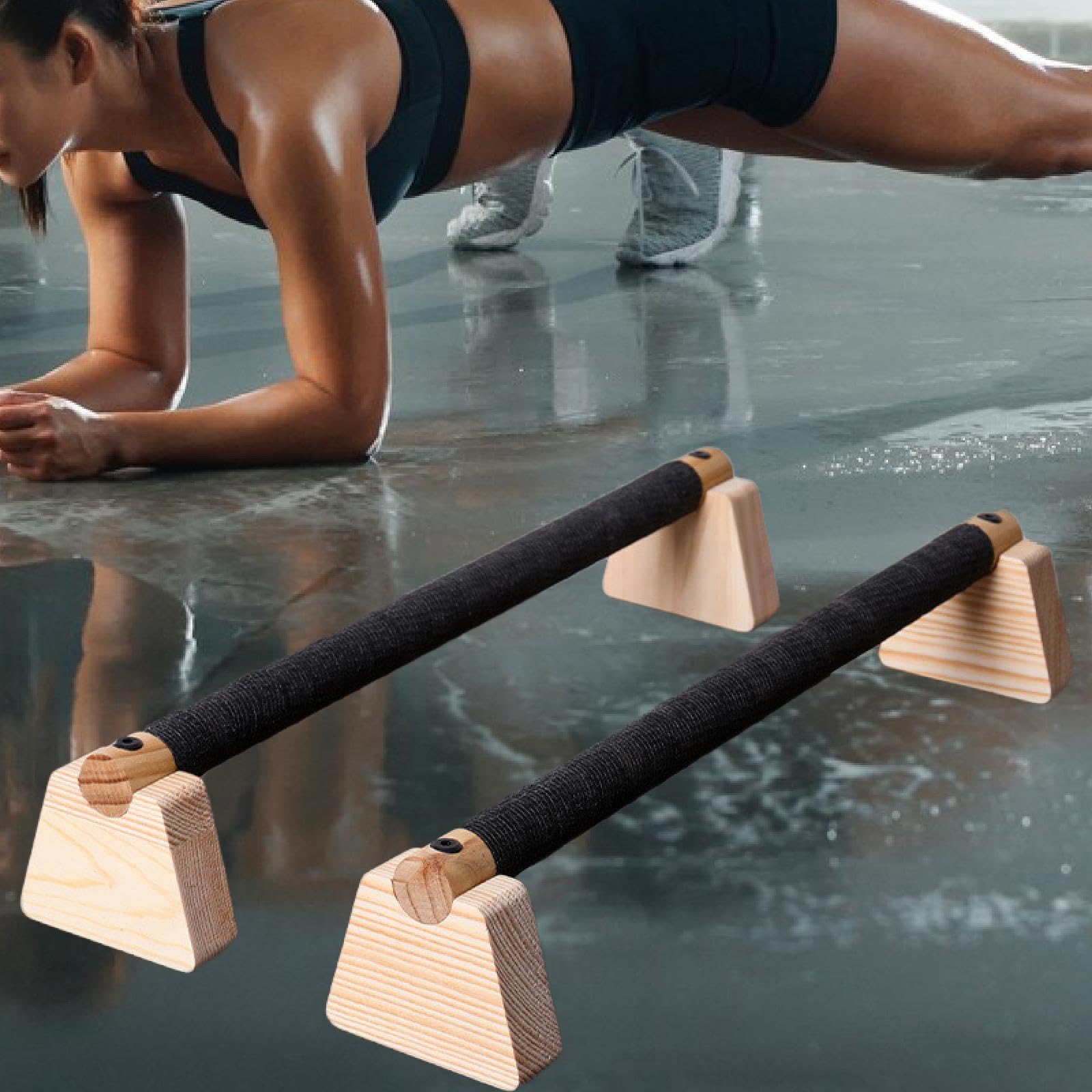 Set di 2 Supporti in Legno per Flessioni con Base Antiscivolo E Impugnatura Comoda per L'allenamento Muscolare, Adatti a Uomini E Donne, per Allen